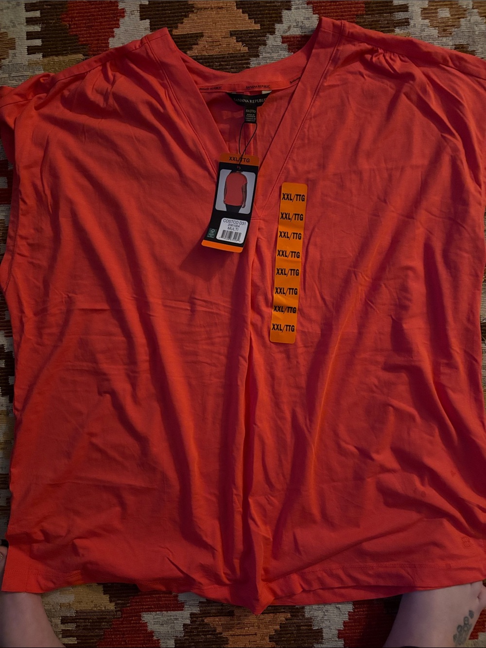 Woman Within V-Neck Short Sleeve Top in Bright Coral
